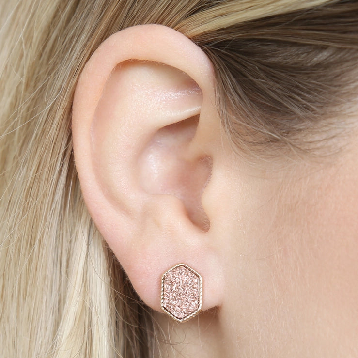 Hexagon Druzy Stone Stud Earrings