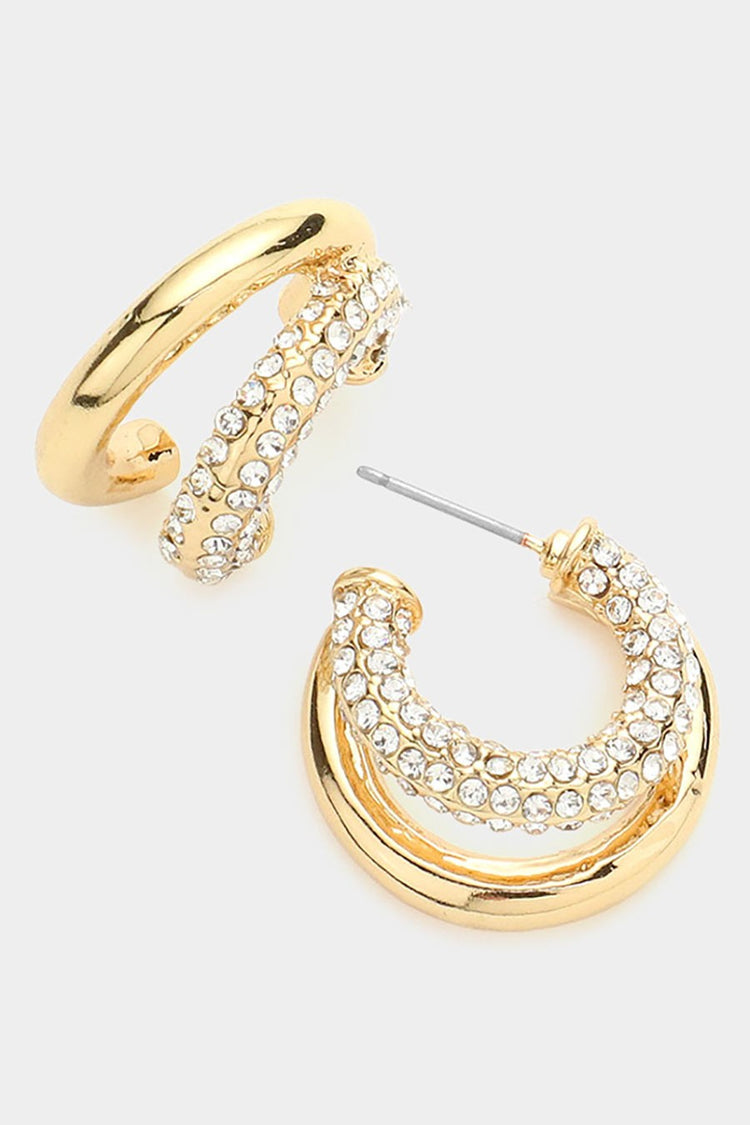 Rhinestone Embellished Split Metal Hoop Earrings