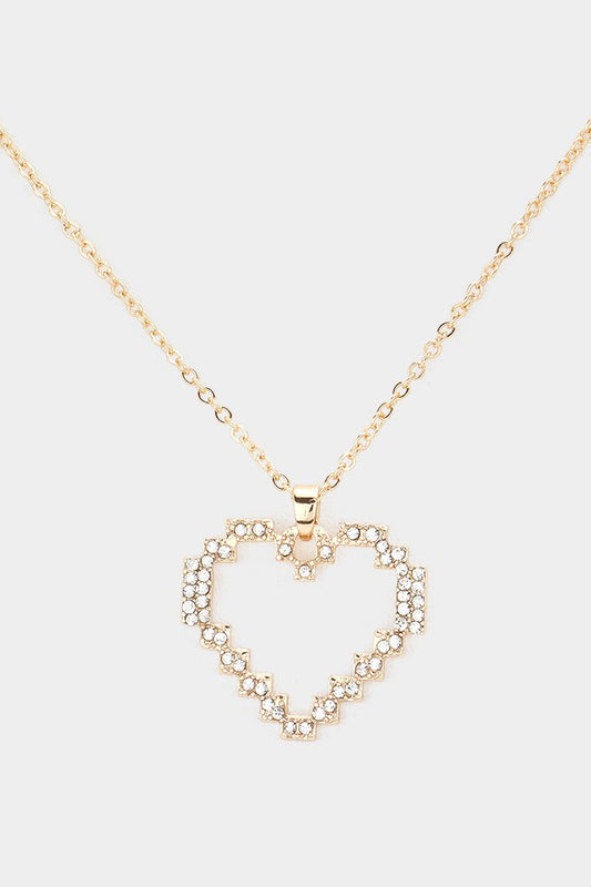 Rhinestone Embellished Open Heart Pendant Necklace