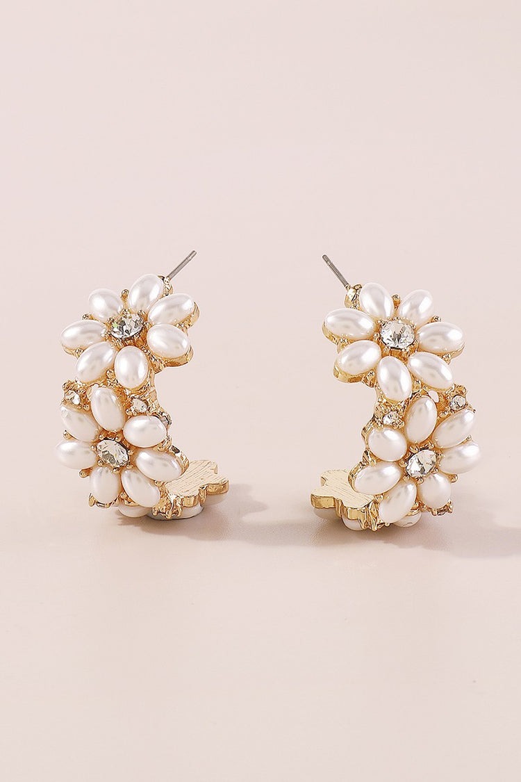 Pearl Flower Huggie Earrings