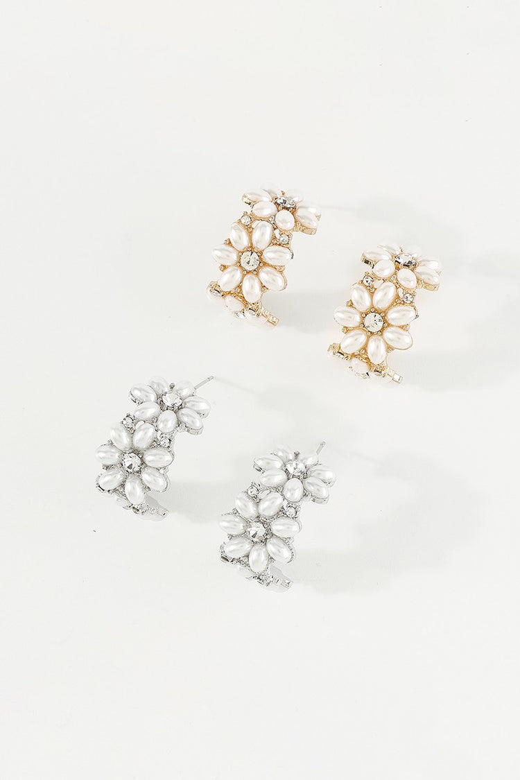 Pearl Flower Huggie Earrings