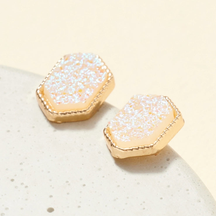 Hexagon Druzy Stud Stone Earrings - Actual Color Listed in this picture
