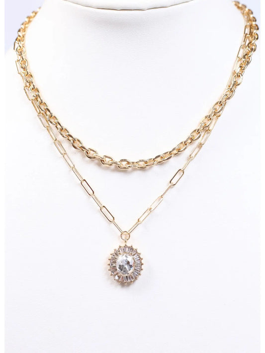Simply Sweet Gold Pendant Multi-Layered Necklace