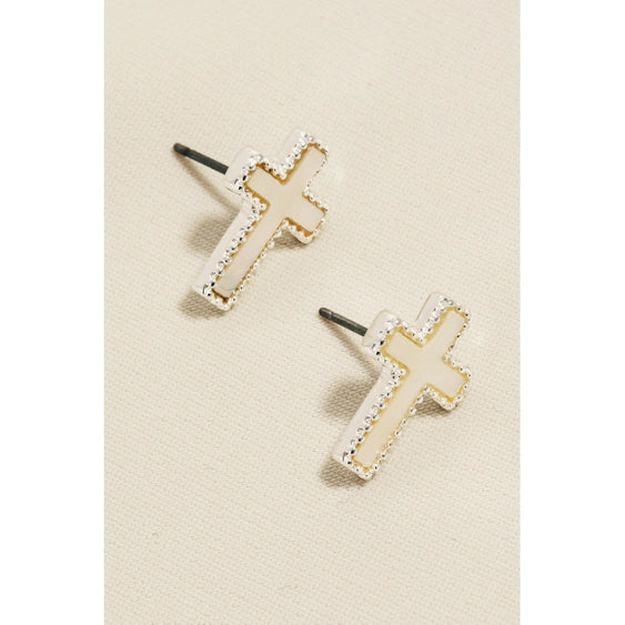 Flat Pearl Cross Stud Earrings