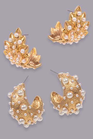 Pearl Embellished Metal Hoop Earrings