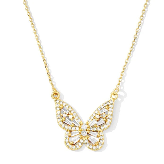 Stunning Pave Butterfly Rhinestone Gold Necklace