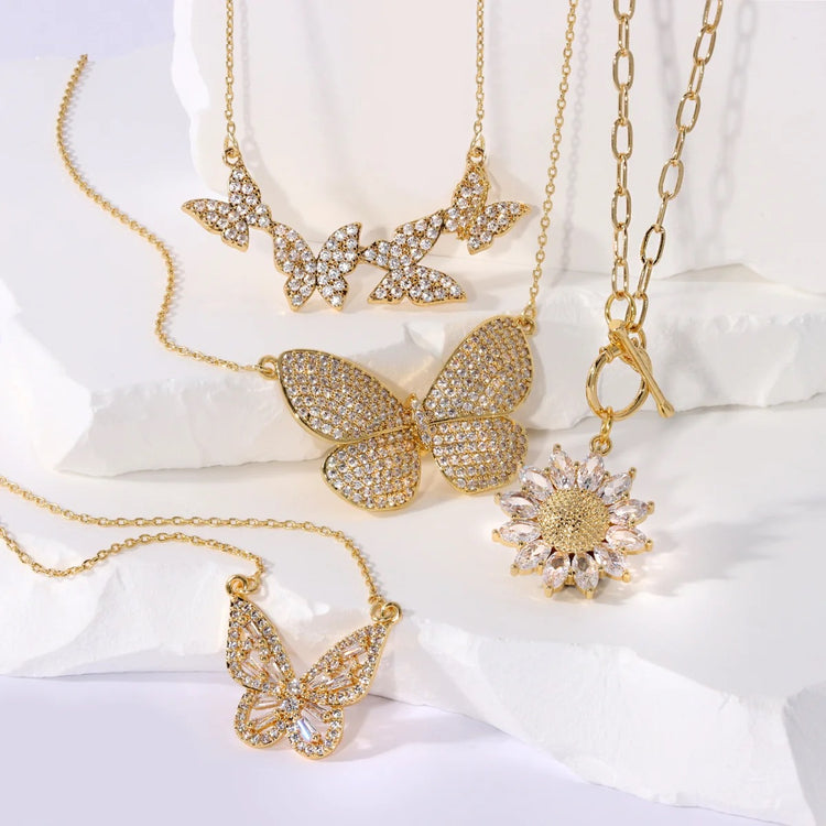 Stunning Pave Butterfly Rhinestone Gold Necklace