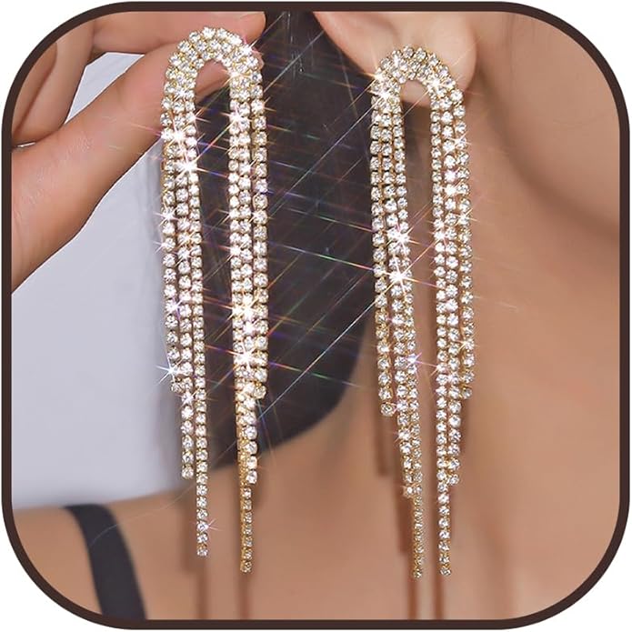 Rhinestone Waterfall Tassel Pink Earrings