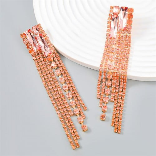 Rhinestone Long Dangle Pink Drop Earring