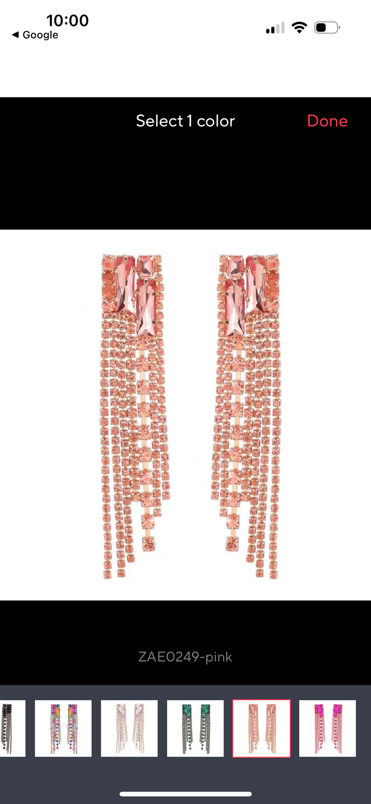 Rhinestone Long Dangle Pink Drop Earring