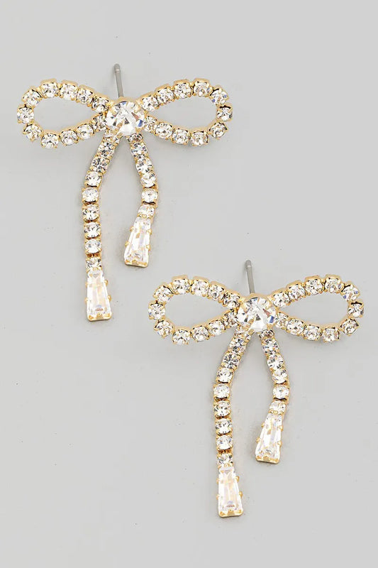 Rhinestone Crystal Bow Baguette Drop Earrings