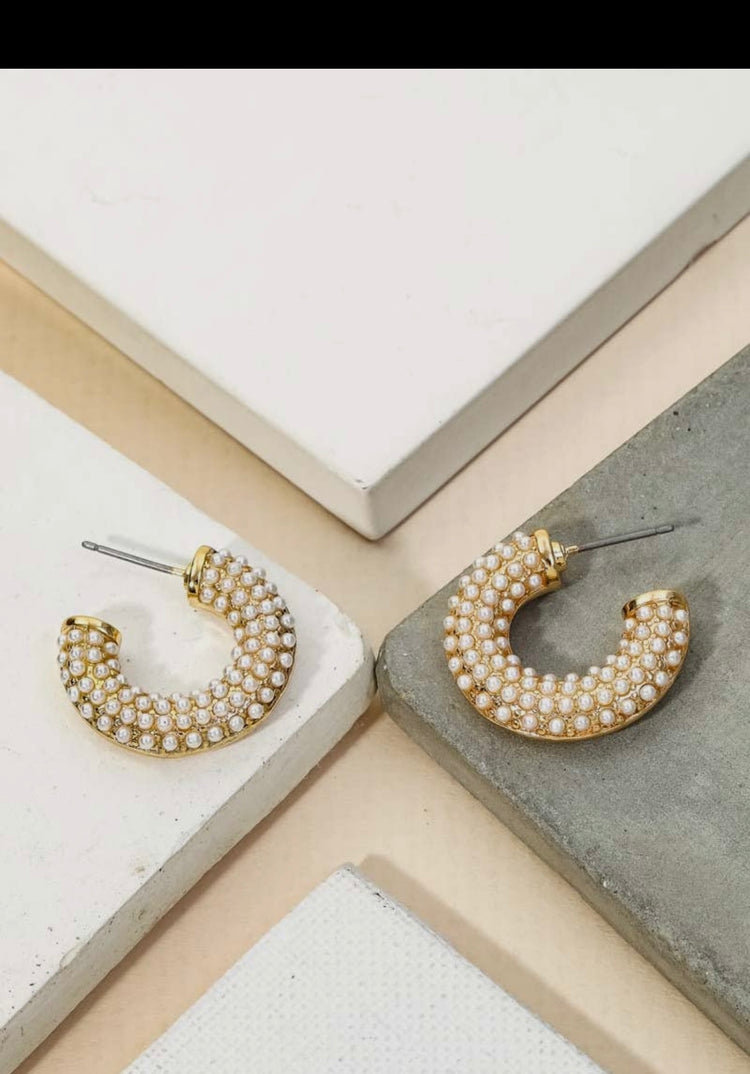 Gold & Pearl Hoop Earrings