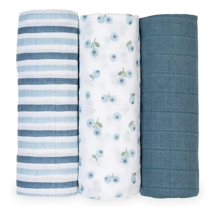 "Lulujo" Brand - 3Pk Blueberries Muslin Receiving Blankets