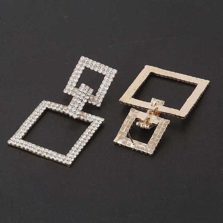 Jeweled Double Frame Drop Earrings