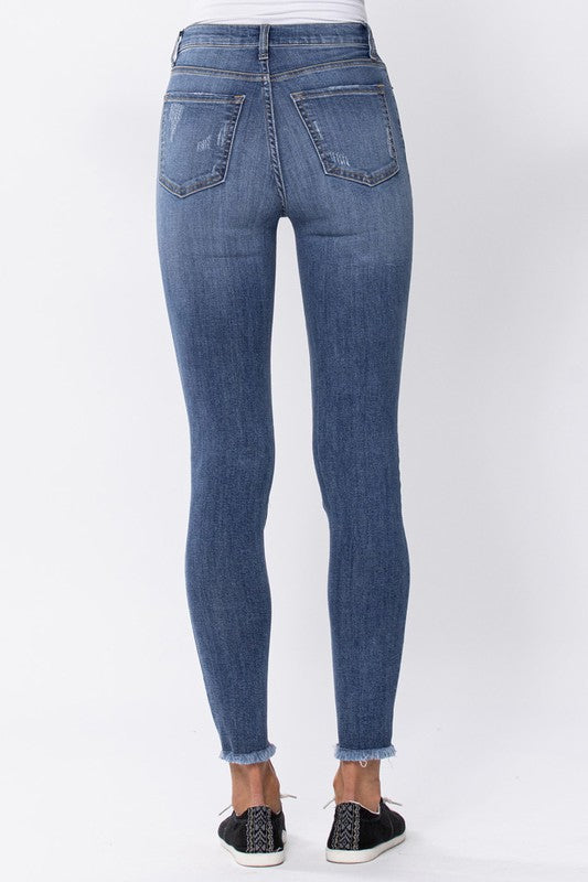 "Sneak Peek" High Rise Skinny Jeans with Distressing