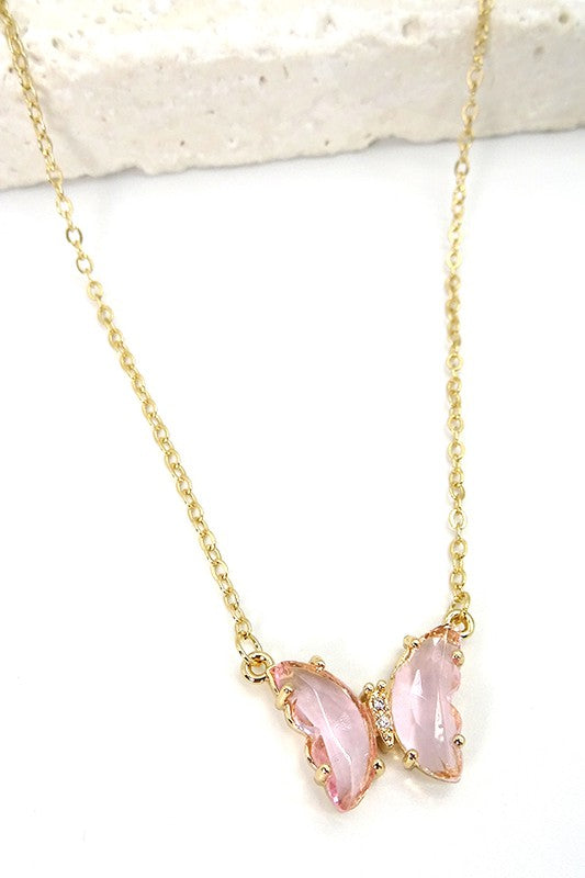 Crystal Iridescent Butterfly Necklace