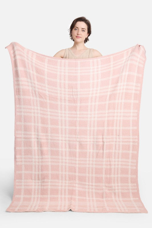 Pink Plaid Print Luxury Soft Throw Blanket