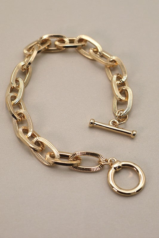 Gold Etched Link Chain Bracelet