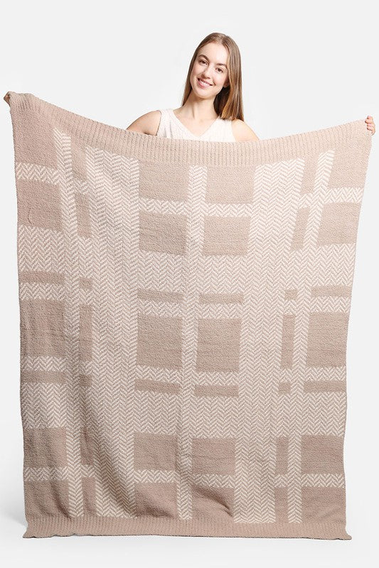 Taupe Plaid Print Luxury Soft Throw Blanket