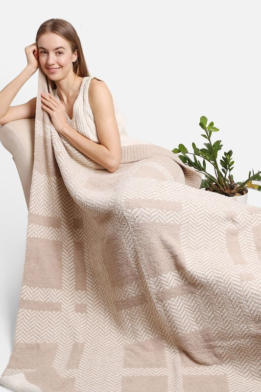 Taupe Plaid Print Luxury Soft Throw Blanket