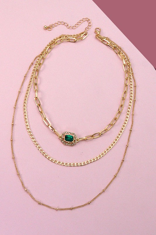 You Are Gold Rhinestone Triple-Layer Necklace