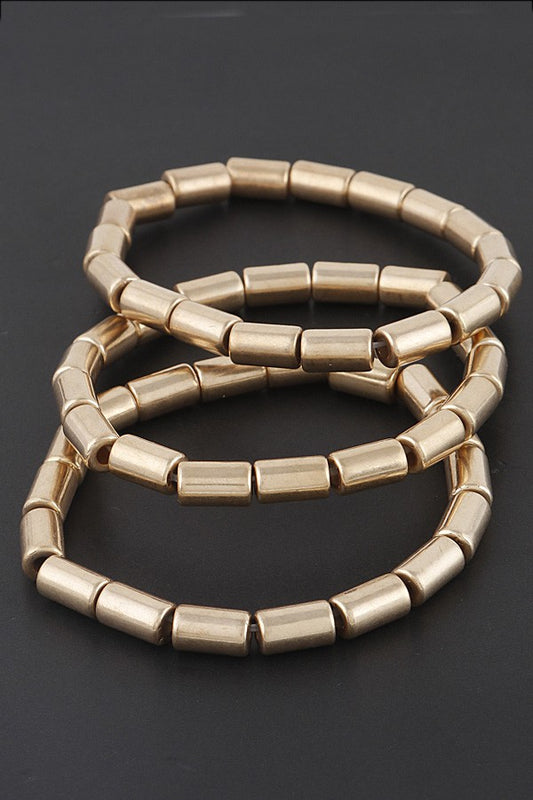 Gold Metal Pipe Bracelet Stack