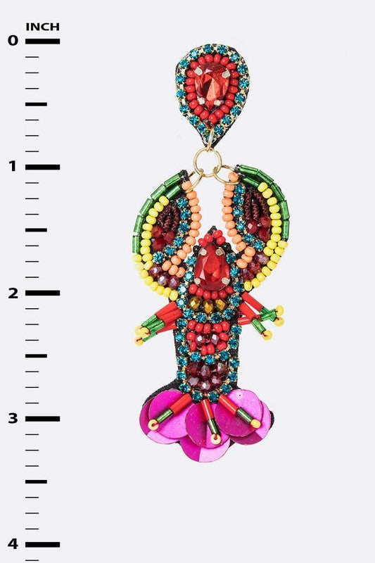 Crystal Beading Crawfish Earrings