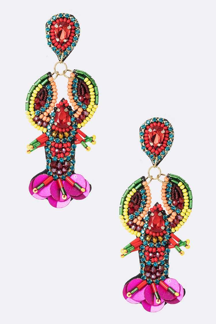 Crystal Beading Crawfish Earrings