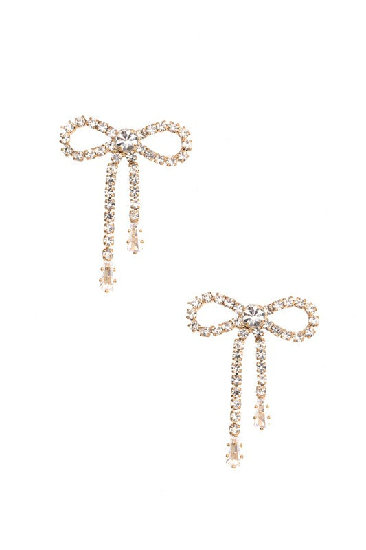 Rhinestone Crystal Bow Baguette Drop Earrings