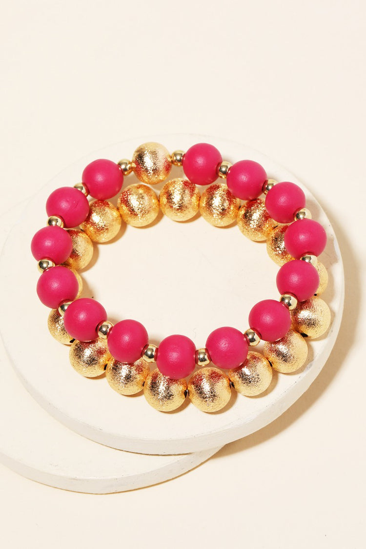 Pink & Gold Satin Wood Bracelet Stack