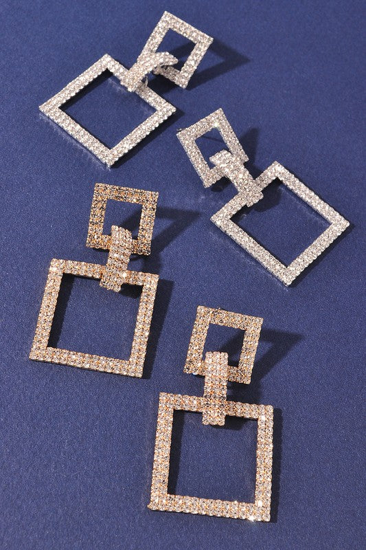 Jeweled Double Frame Drop Earrings