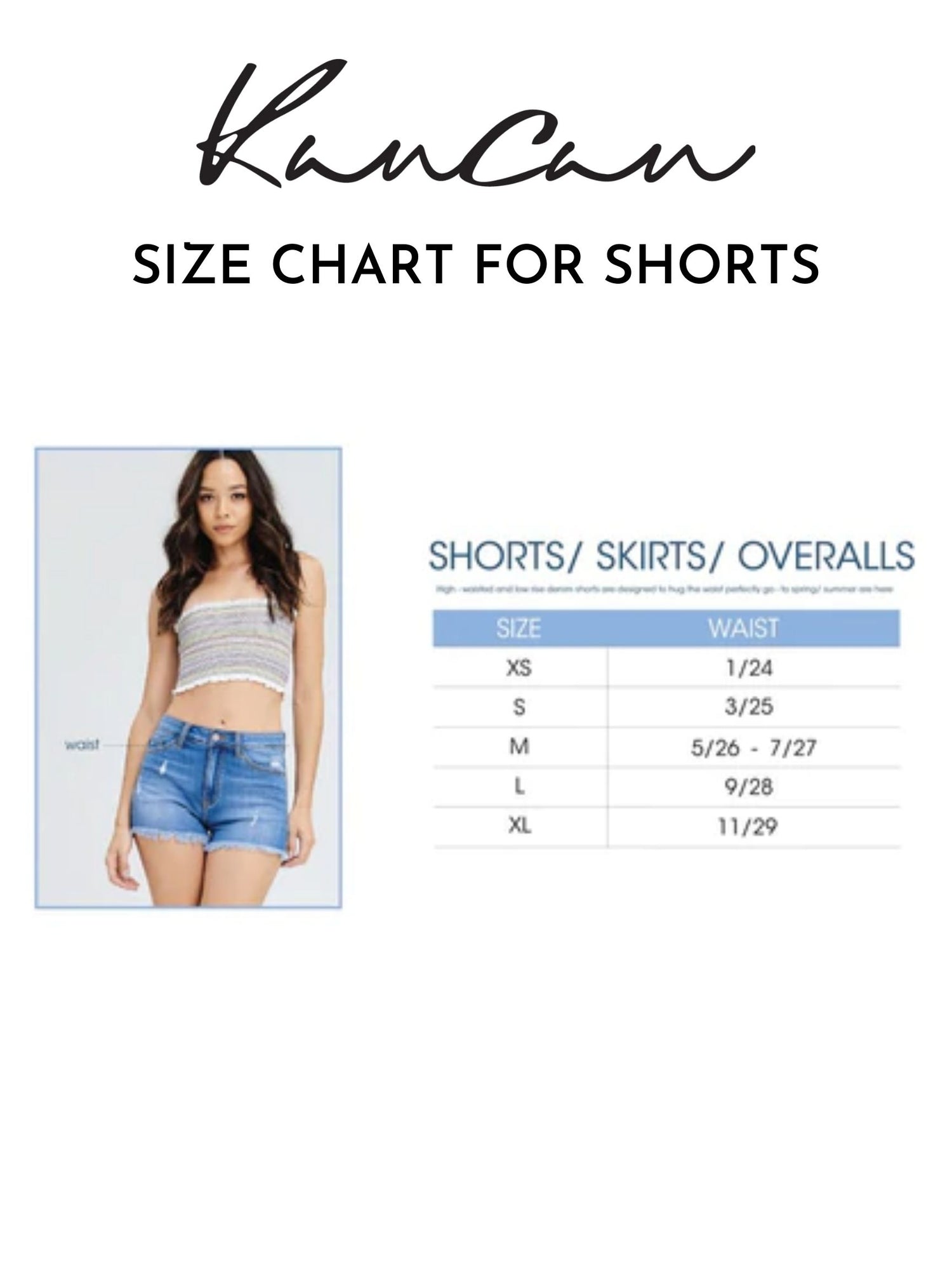 KanCan USA Size Chart for Shorts!