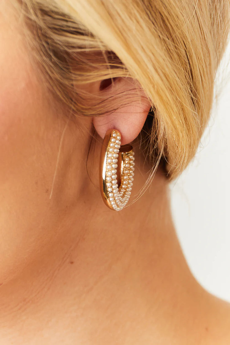 Gold & Pearl Hoop Earrings