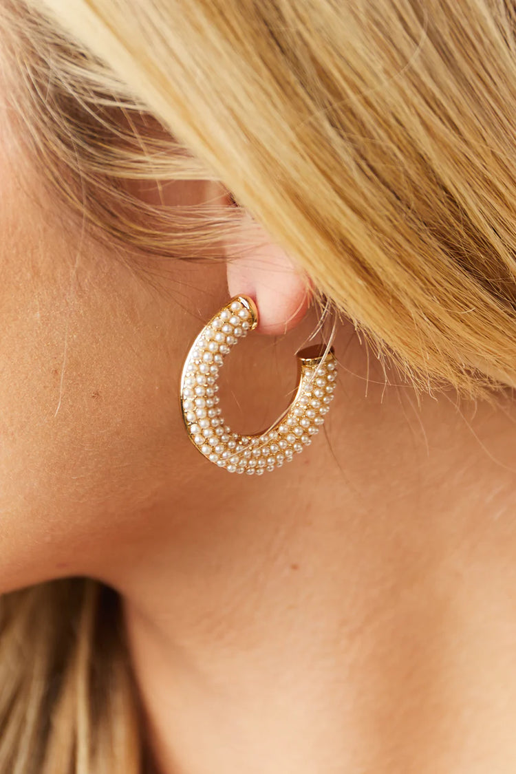 Gold & Pearl Hoop Earrings