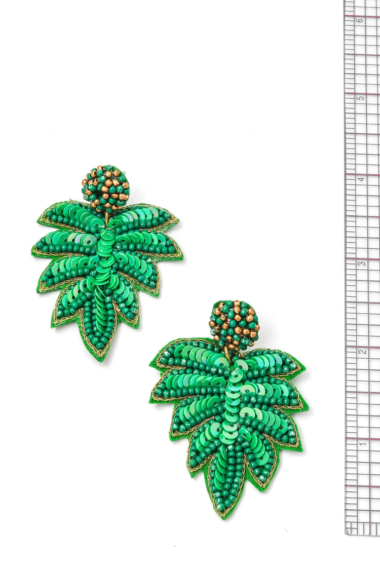 Take Me to the Beach Green Palm Leaf Bead Earrings