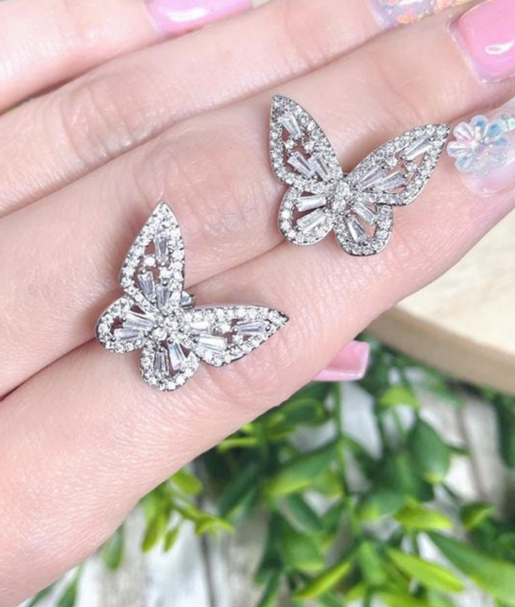 Crystal Rhinestone Butterfly Stud Earrings