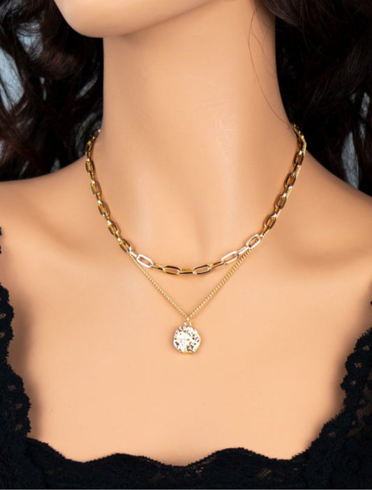 Double Chain Layered Gold Charm Necklace