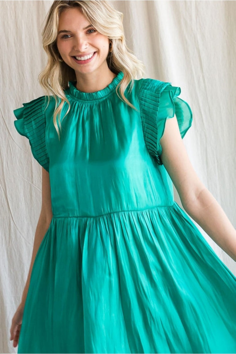 Satin Crush Emerald Dress