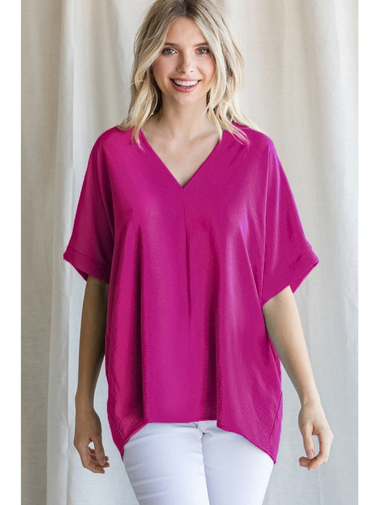 Magneta V-Neck Short Sleeve Blouse