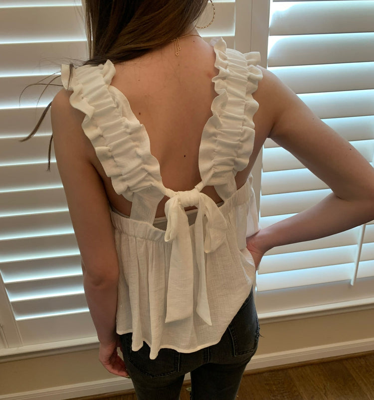 Ruffle Me Away Top In White